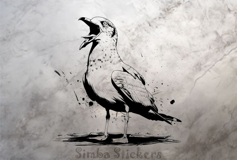 Seagull screaming with tongue out, outline art, rzxhjf