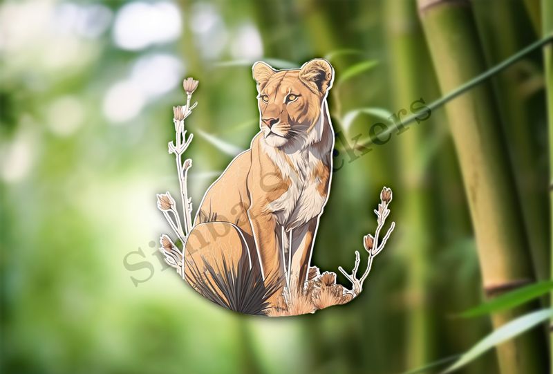 Female lion sitting in the Savanna