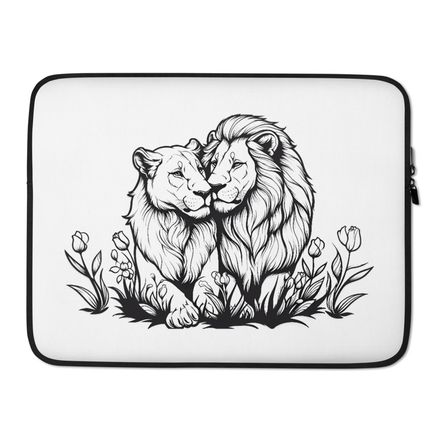 Laptop Sleeve, Male lion with lioness, outline art, kbdgyu