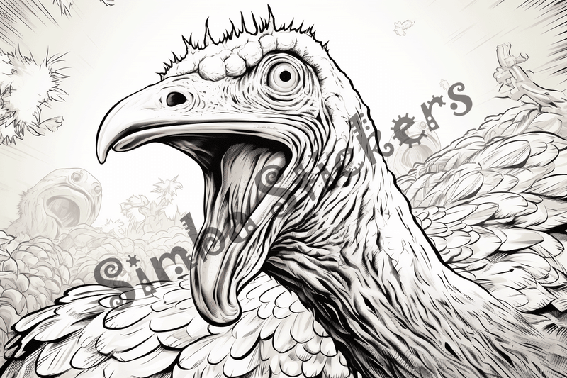 Colouring pages, bundle of turkeys, 50 images