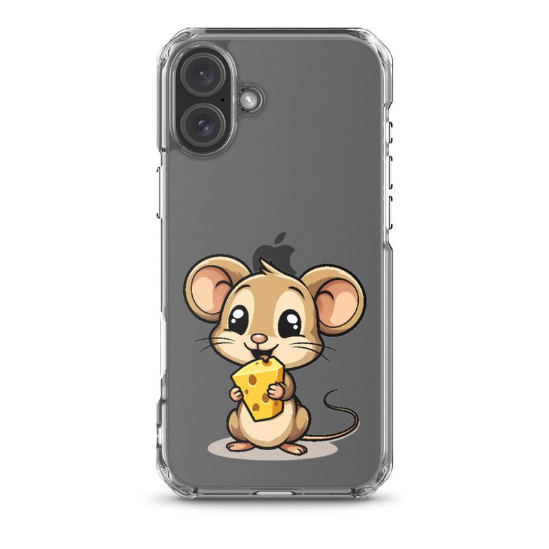 Clear Case for iPhone, Small Mouse happily licking large chunk of cheese, pqapy6