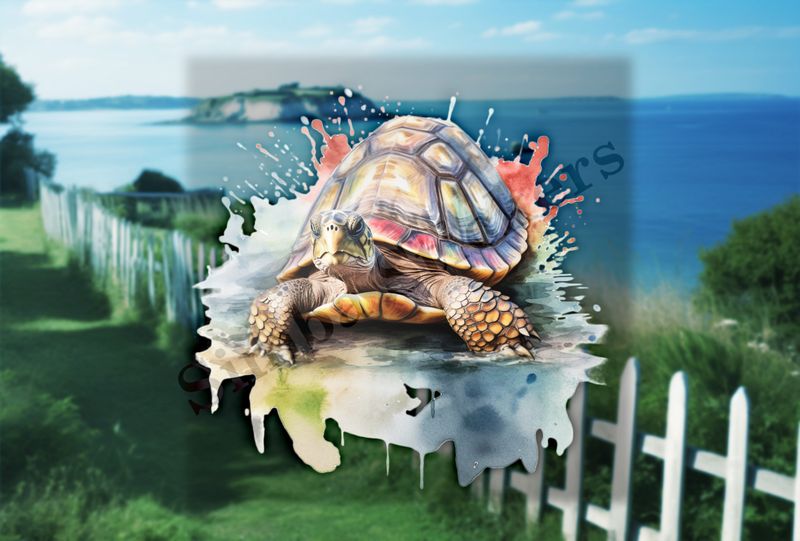 Tortoise in pool of water, watercolour