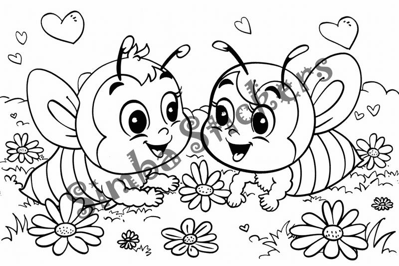 Colouring pages, bundle of bees in love, 10 images