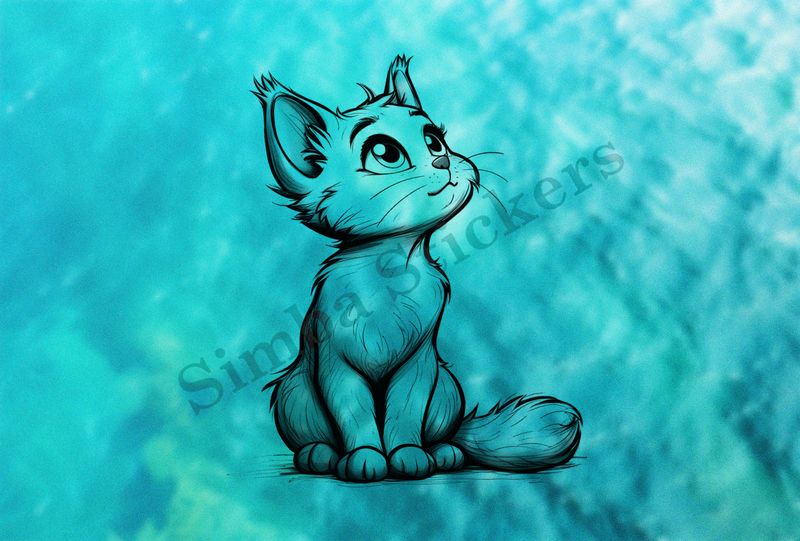 Cat kitten sitting up, looking cute, outline art