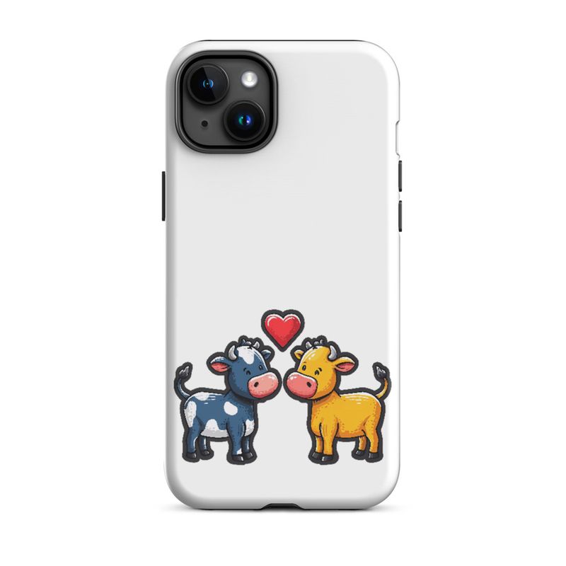Tough Case for iPhone, Cattle, bull and cow in love, colourful , heart in picture, fvta2y