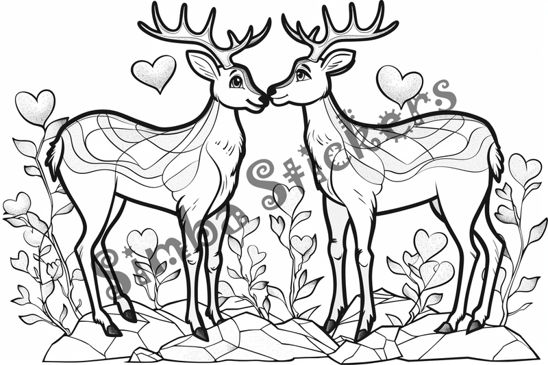 Colouring pages, Bundle of moose in love, 10 images