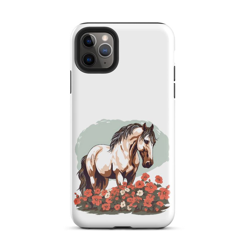Tough Case for iPhone, Brown horse in field of red flowers, n4w2fj