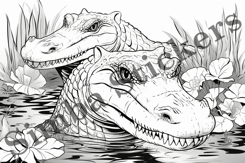 Colouring pages, Bundle of crocodiles in love, 10 images