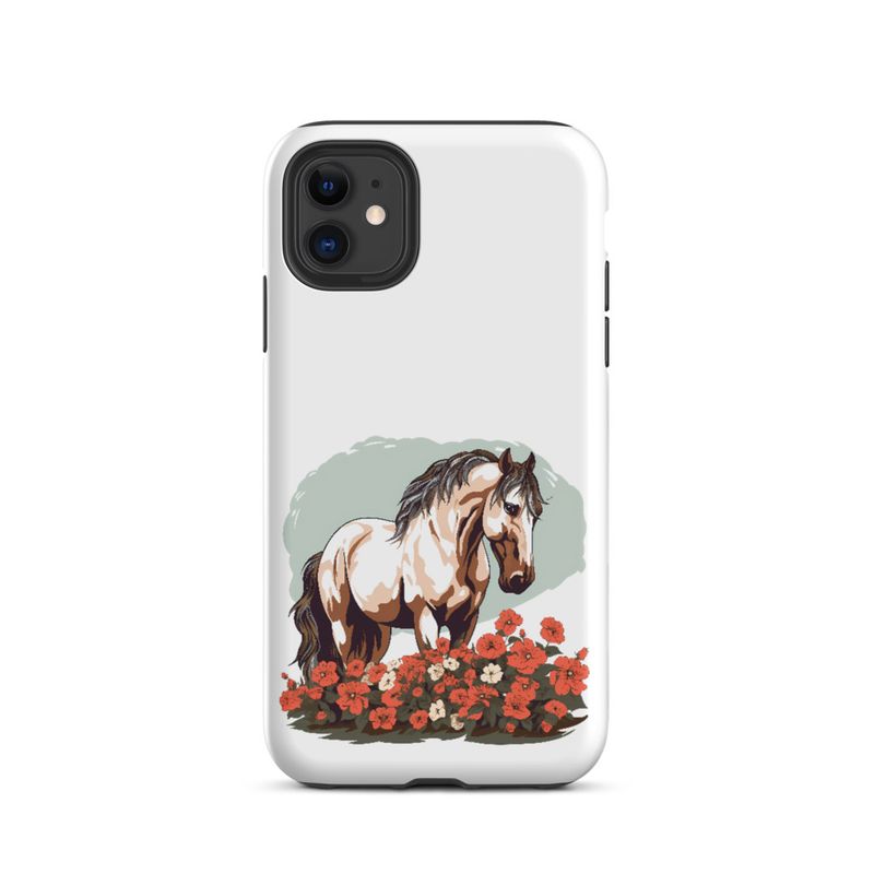 Tough Case for iPhone, Brown horse in field of red flowers, n4w2fj