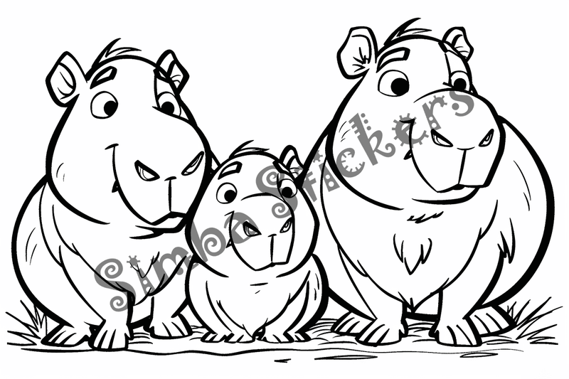 Colouring pages, bundle of capybaras in triads, 10 images