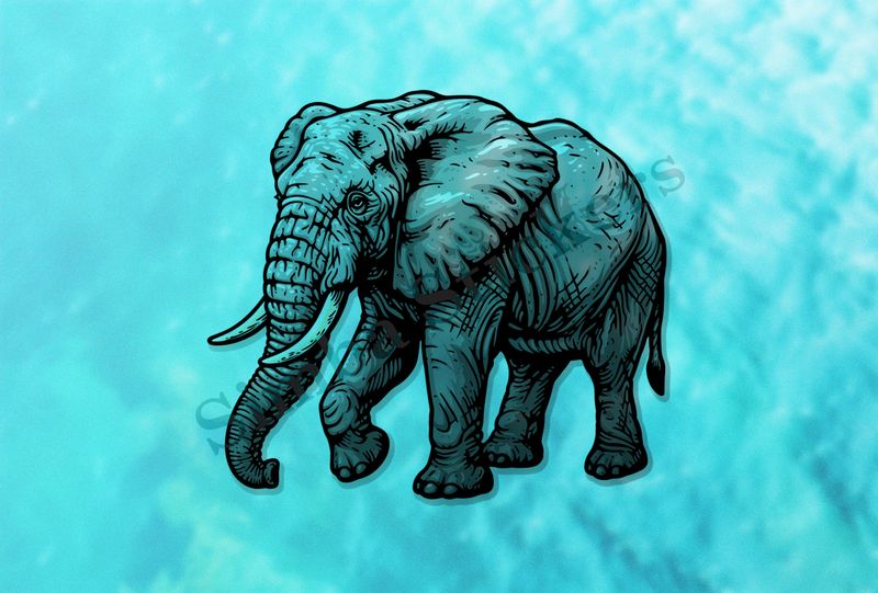 Elephant, walking, from side, outline art