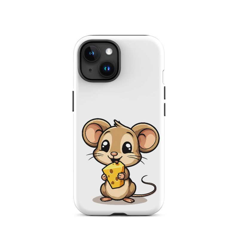 Tough Case for iPhone, Small Mouse happily licking large chunk of cheese, pqapy6