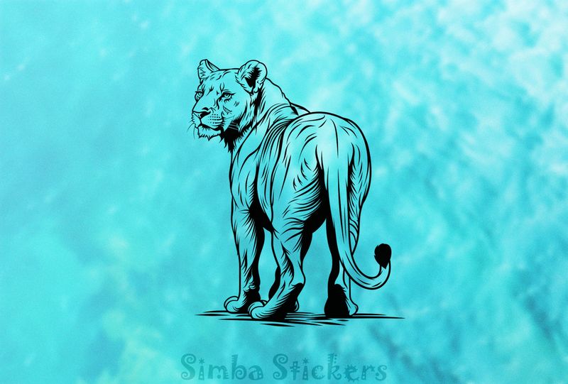 Lioness glancing backwards, outline art, grpgy1