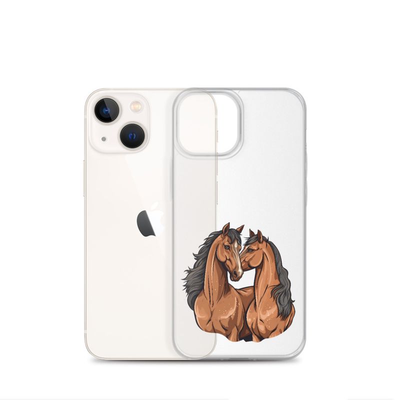 Clear Case for iPhone, Two brown horses snuggling, tdwcyd