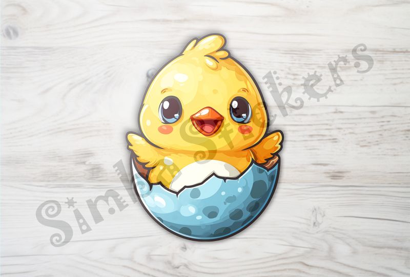 Cute Chick waving happily from birthday egg