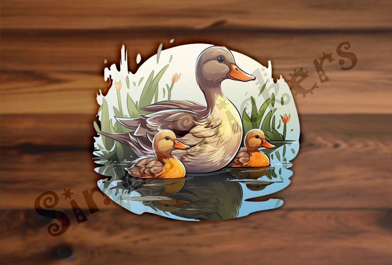 Mother duck with ducklings swimming 