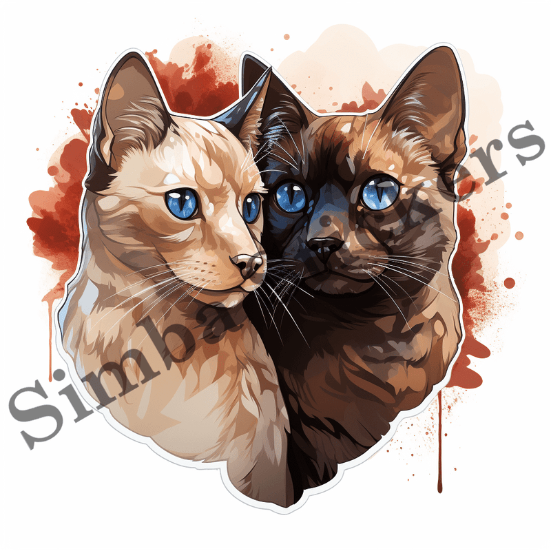 Tonkinese cats in love, watercolour, image set, 10 images