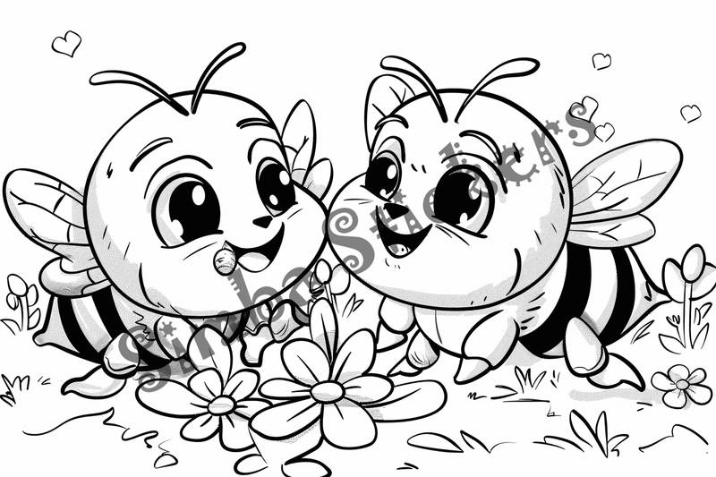 Colouring pages, bundle of bees, 25 images