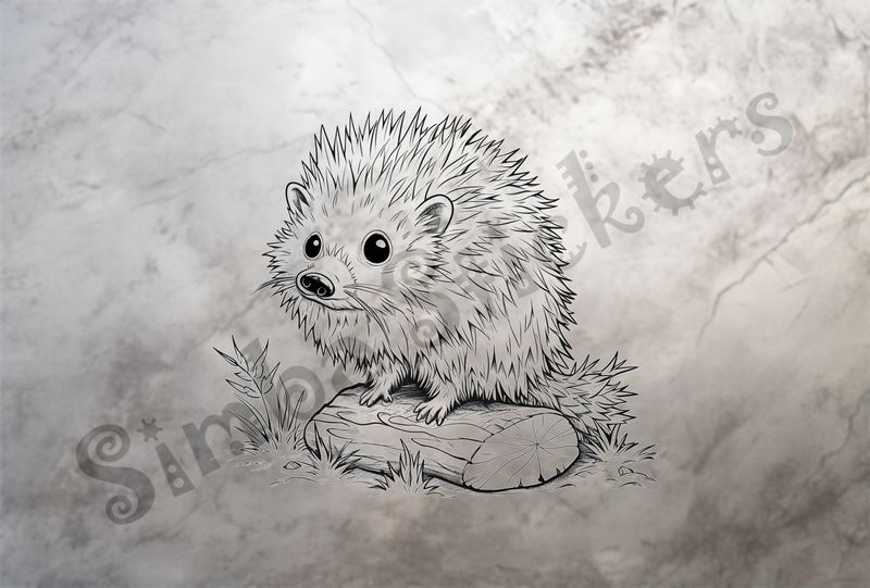 Porcupine standing on a log outline art