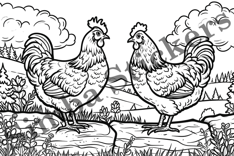 Colouring pages, Bundle of chicken in love, 10 images