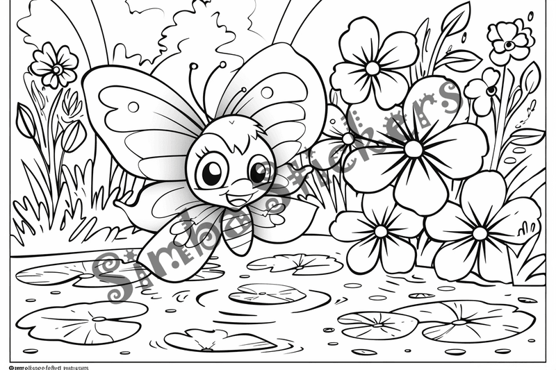 Colouring pages, bundle of butterflies over food or flowers, 25 images