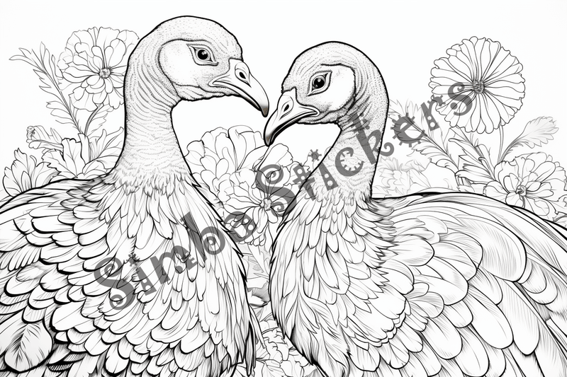 Colouring pages, bundle of turkeys in love, 25 images