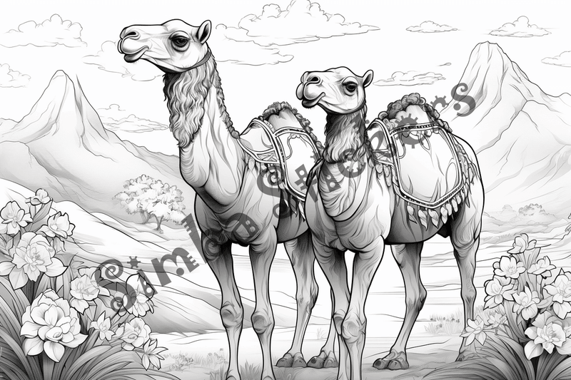 Colouring pages, bundle of camels, 25 images