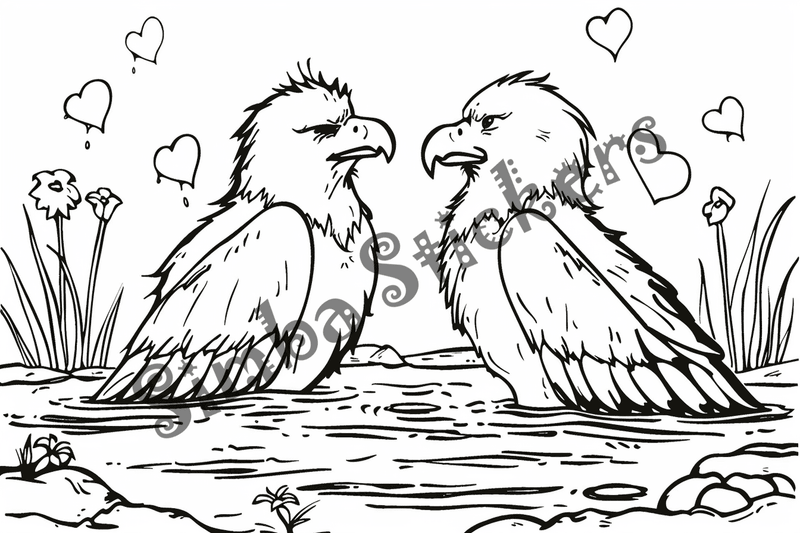 Colouring pages, bundle of eagles in love, 10 images