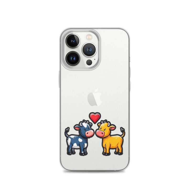 Clear Case for iPhone, Cattle, bull and cow in love, colourful , heart in picture, fvta2y