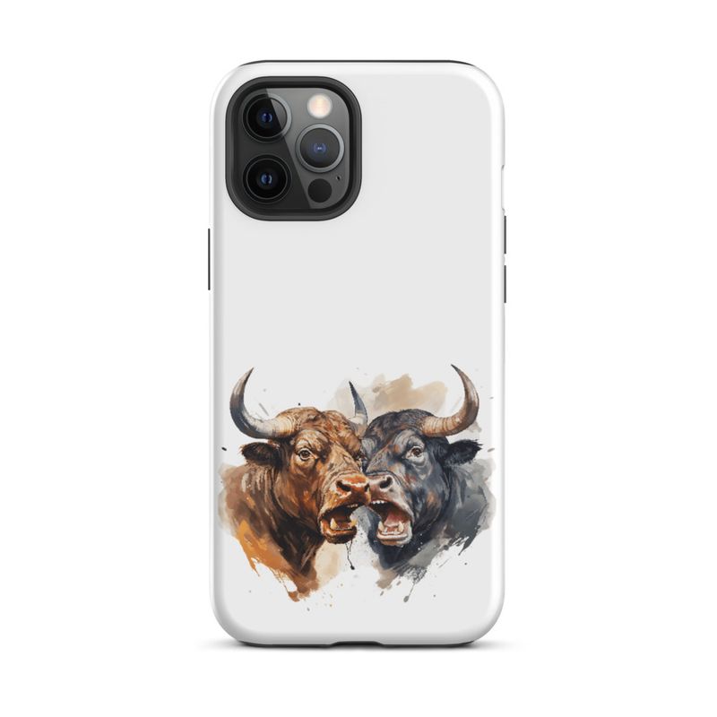 Tough Case for iPhone, Bulls facing up to each other, watercolour, dx5eff