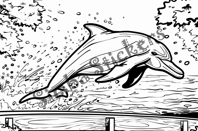 Colouring pages, bundle of dolphins above water, 10 images