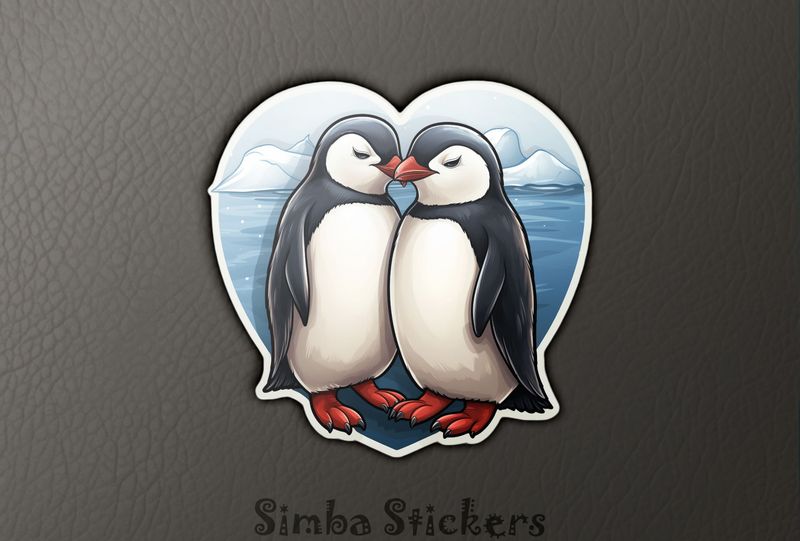 Penguins beak-to-beak with Arctic background, qnrk7v