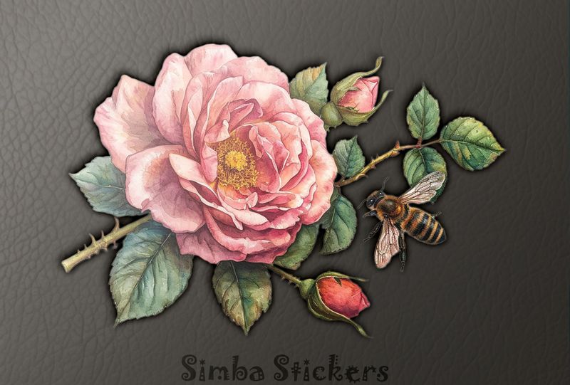 Bee buzzing around a rose flower