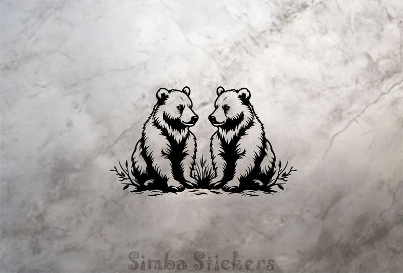 Bears sitting down with side-glances, outline art, wfuy5r
