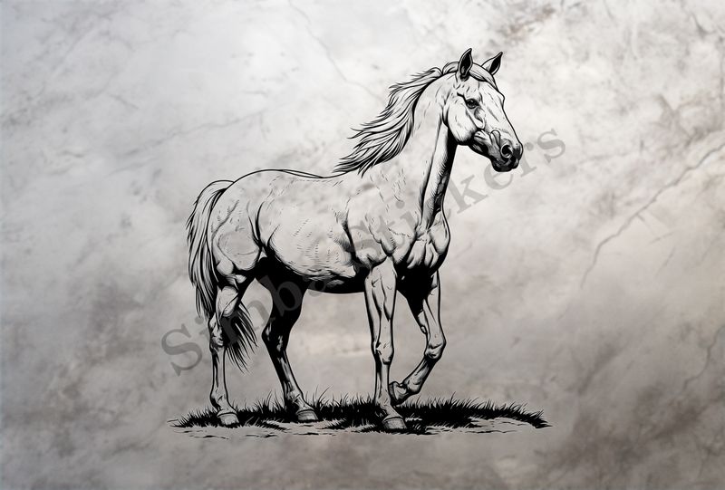 Horse walking, outline art