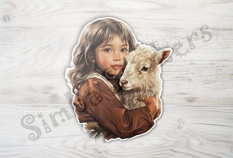 Goat kid held by  girl of Asian origin
