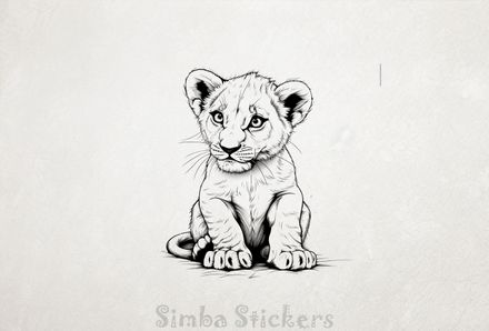 Lion cub sitting down, outline art, msjn2a