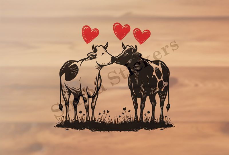 Cattle, bull and cow in love, both black and white  , outline art