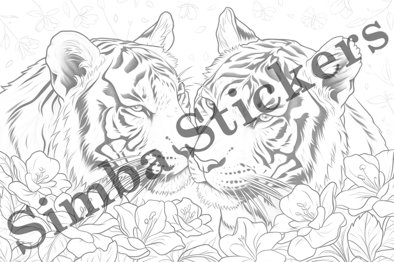 Colouring pages, bundle of tigers in love, 10 images