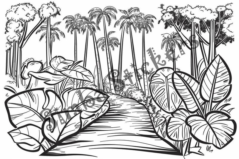Colouring pages, bundle of Equatorial Rainforest landscape vegetation, 10 images