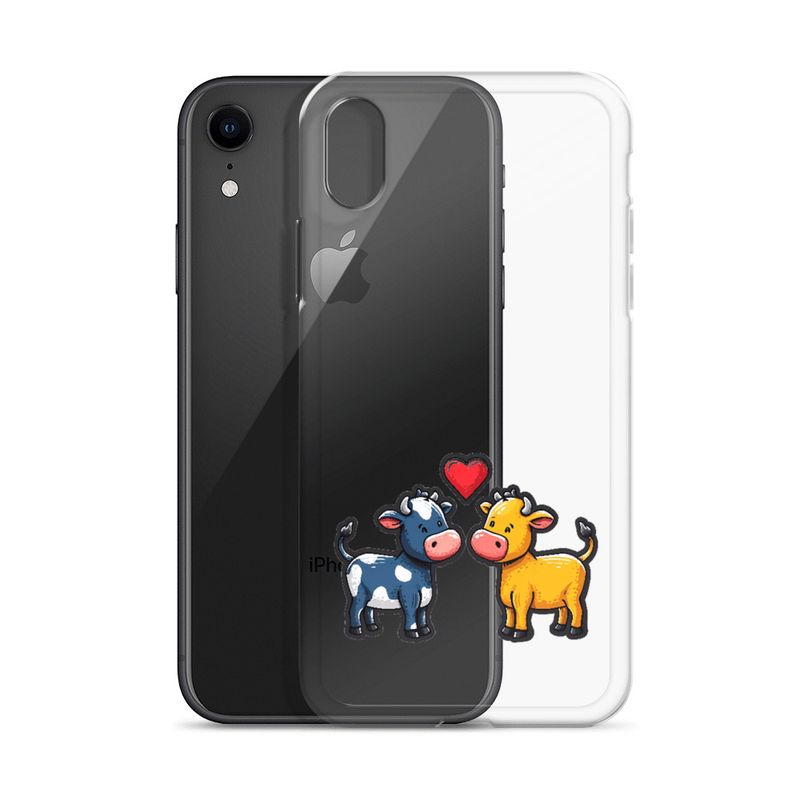 Clear Case for iPhone, Cattle, bull and cow in love, colourful , heart in picture, fvta2y