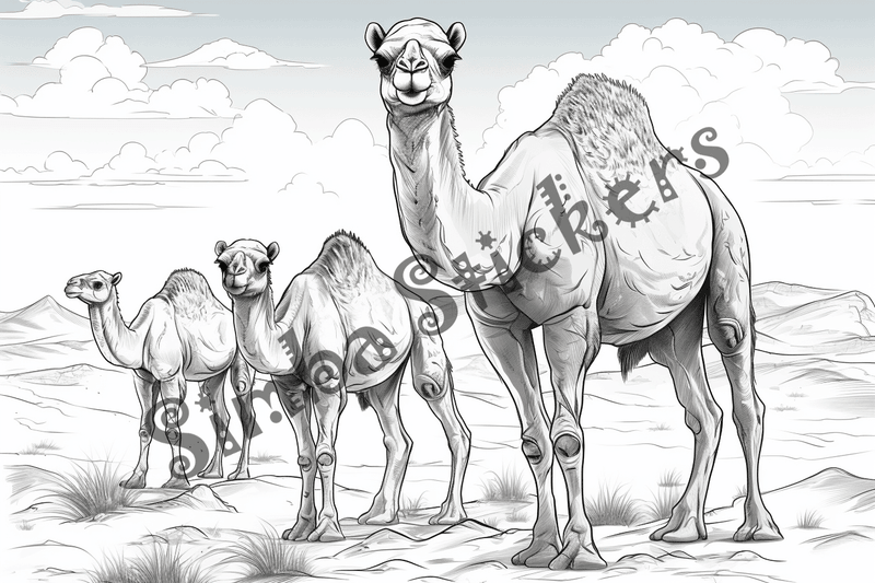 Colouring pages, bundle of camels, 25 images