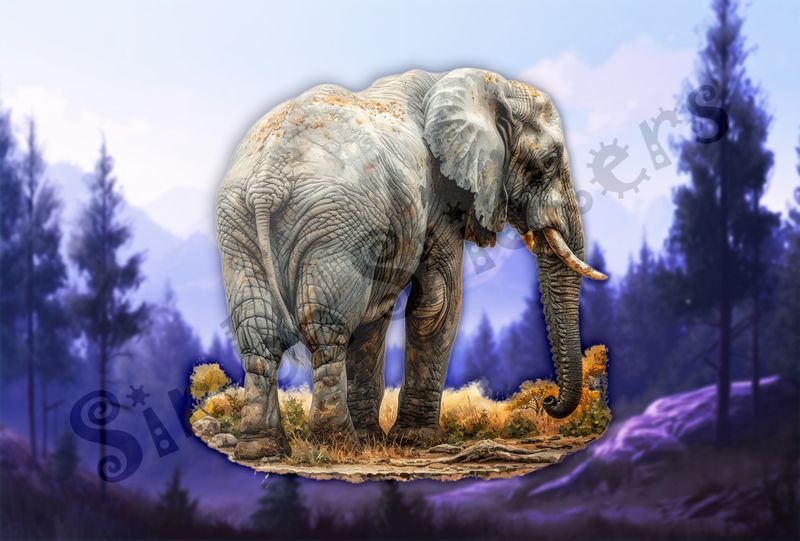 Elephant from behind, turned to the right, watercolour, utn7iz