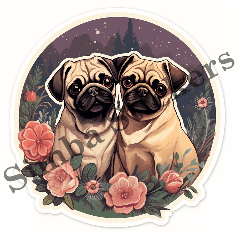 Pug dogs in love, image set, 10 images