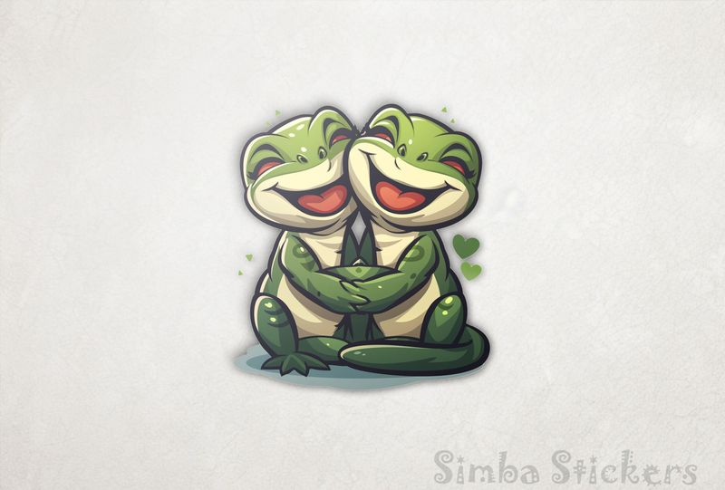 Green lizards laughling in loving embrace
