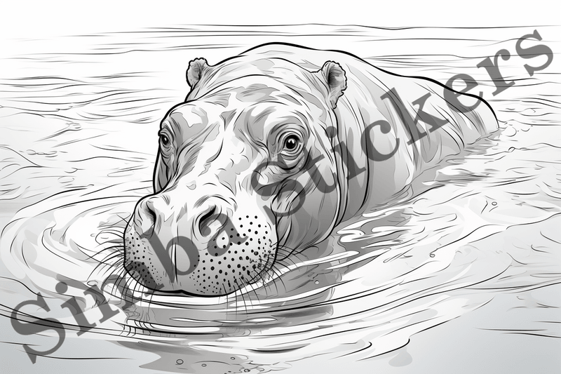 Colouring pages, Bundle of hippos, 25 images