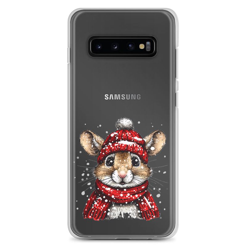Clear Case for Samsung, Mouse wearing red winter hat and scarf in the snow, xg8dl3