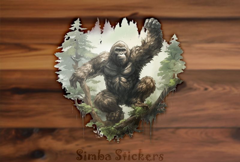 Gorilla jumping from tree in thick forest, xole3i
