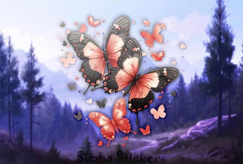 Butterflies red and black, watercolour, oaivq2