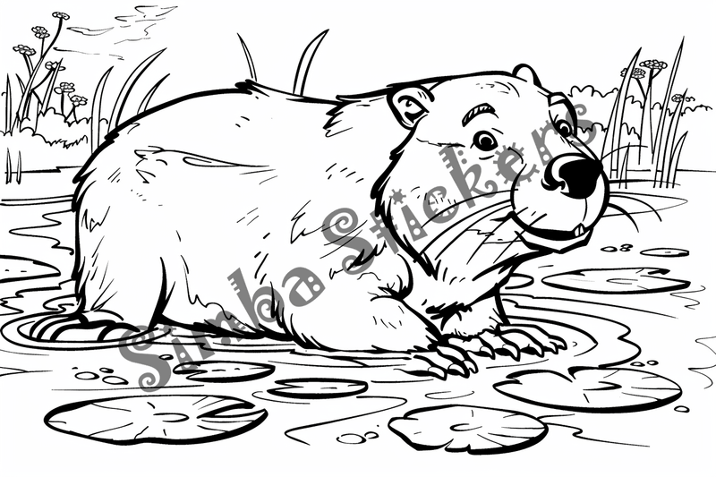 Colouring pages, bundle of singualar beavers, 10 images